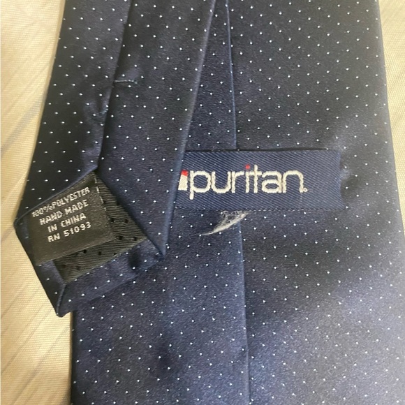 Puritan Tie Clip On Mens 20” Long Blue White Pin Dots Necktie - Picture 2 of 5